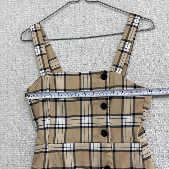 H&M Divided Mini Dress Light Brown / Tan Button Down Plaid Check Women Sz 2 - Picture 5 of 9
